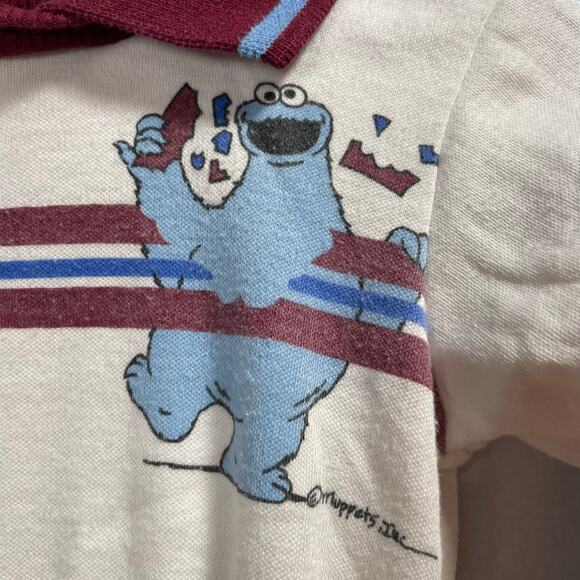Vintage 80's Sesame Street Cookie Monster Maroon Collared Shirt Boy's 1T - Picture 4 of 6
